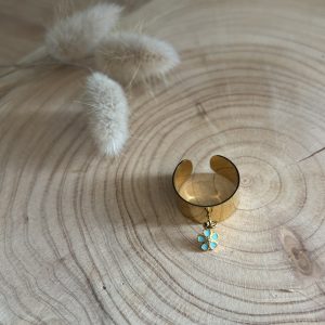 Bague breloque fleur turquoise