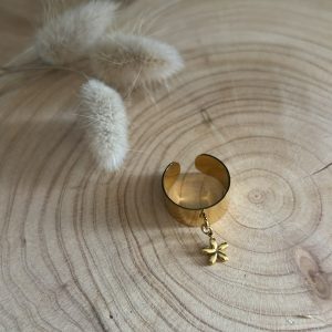 Bague breloque fleur dorée