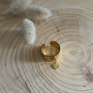 Bague breloque cœur strié